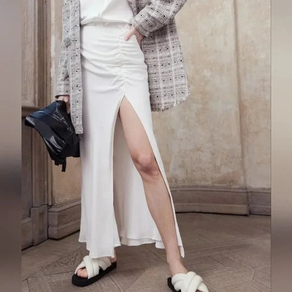 IRO Paris Hagat Shirred White Maxi Skirt with Slit Size 38 6 - Picture 2 of 15